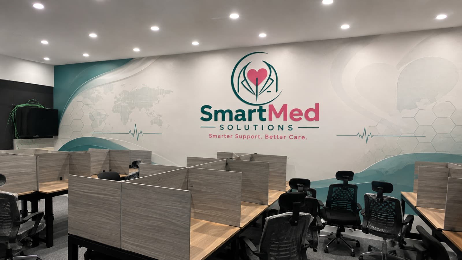 SmartMed Solutions branding on the operations floor
